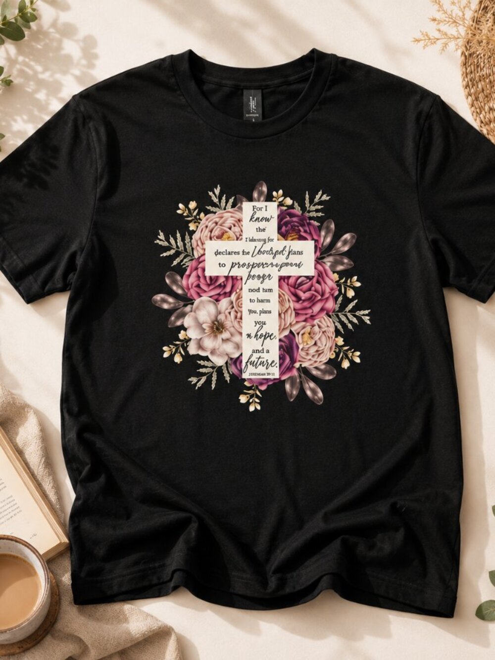 Christian Tee Shirt- Cross with Scripture- Jer 29:11- Original Design